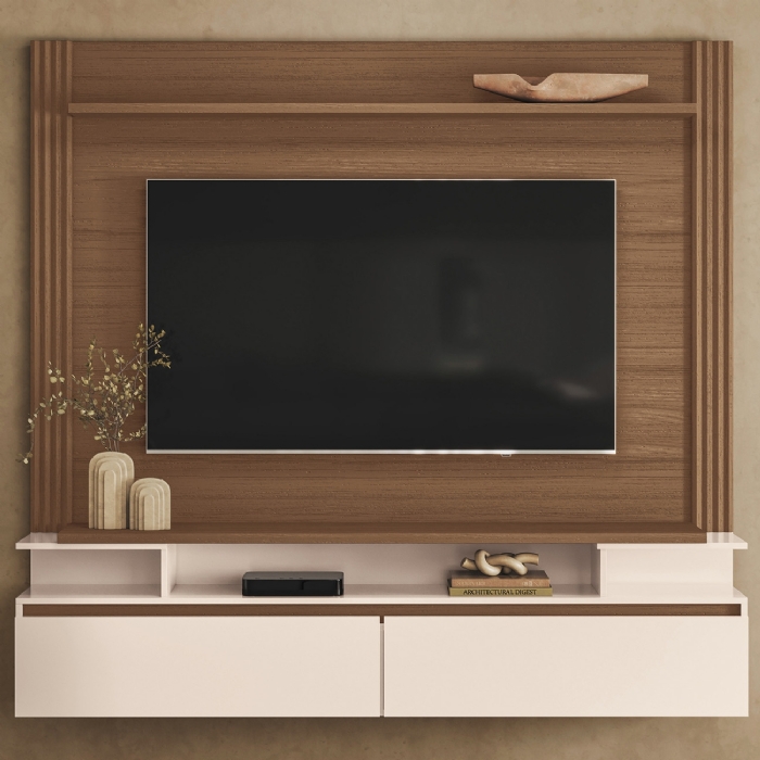 Painel TV 65 Pol 181cm Bancada Suspensa Walle Castanho/Off H01 - Mpozenato
