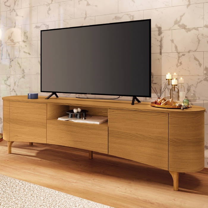 Rack Bancada TV 80 Pol 201cm Desing Orgânico Yang Cinamomo H01 - Mpozenato