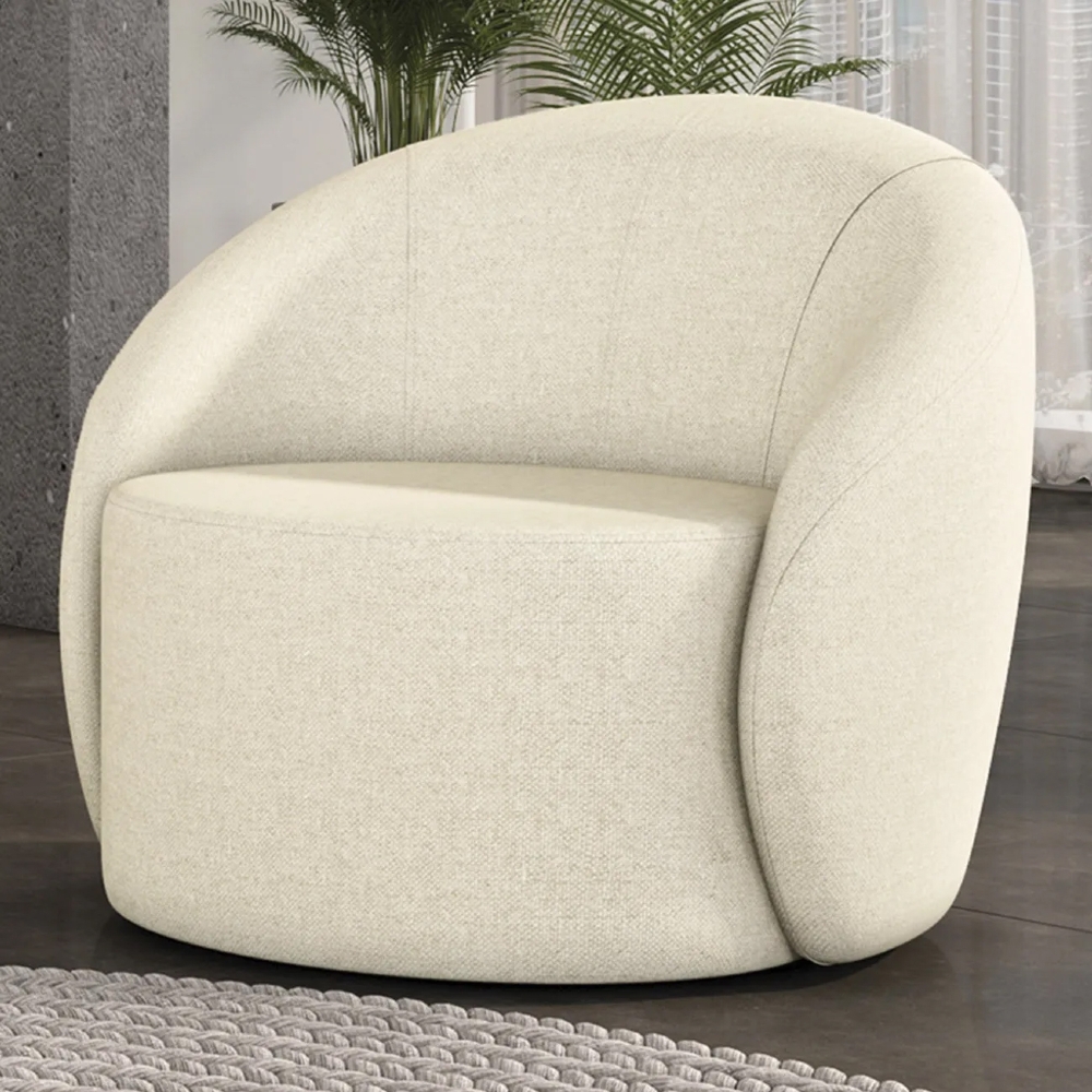 Poltrona Sala Decorativa Redonda 91cm Steve Linho Bege  I01  - Mpozenato