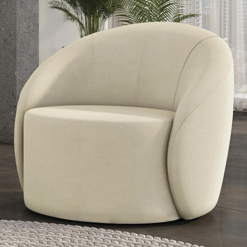 Poltrona Sala Decorativa Redonda 91cm Steve Suede Bege  I01  - Mpozenato