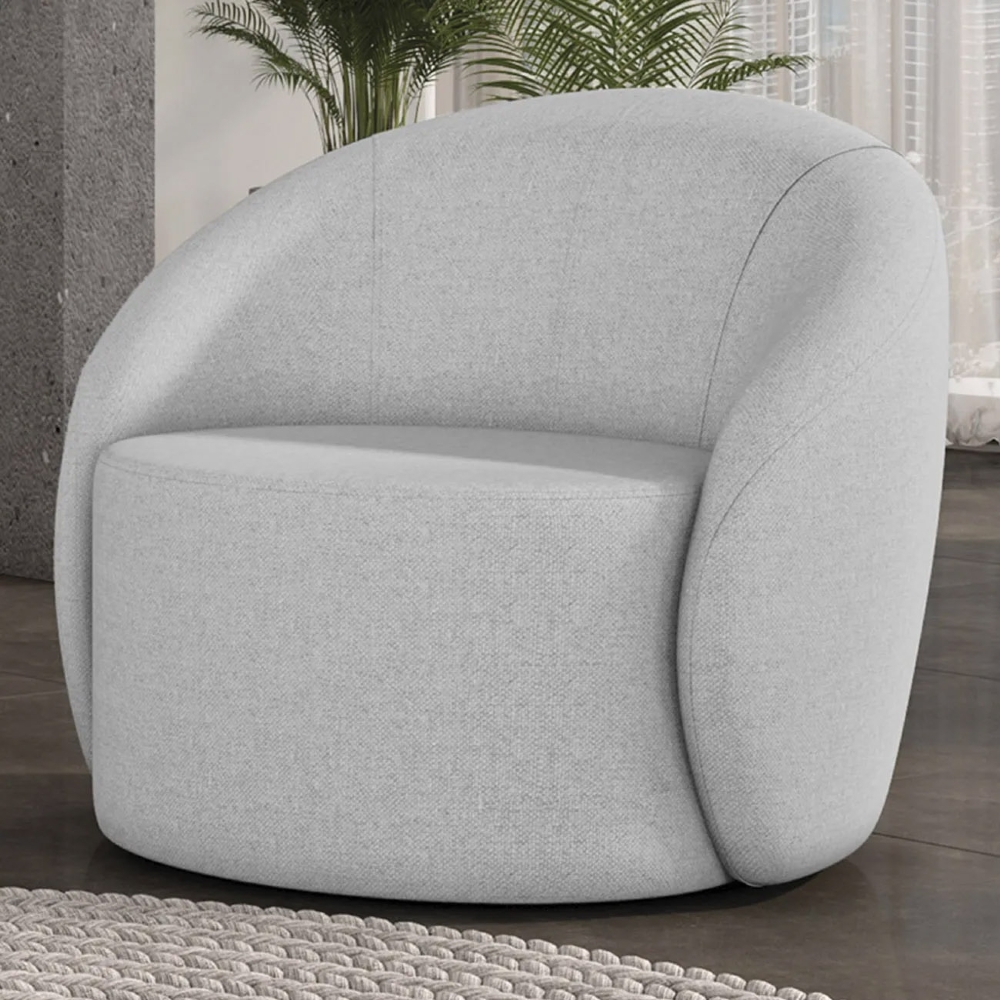 Poltrona Sala Giratória Redonda 91cm Steve Linho Cinza  I01  - Mpozenato