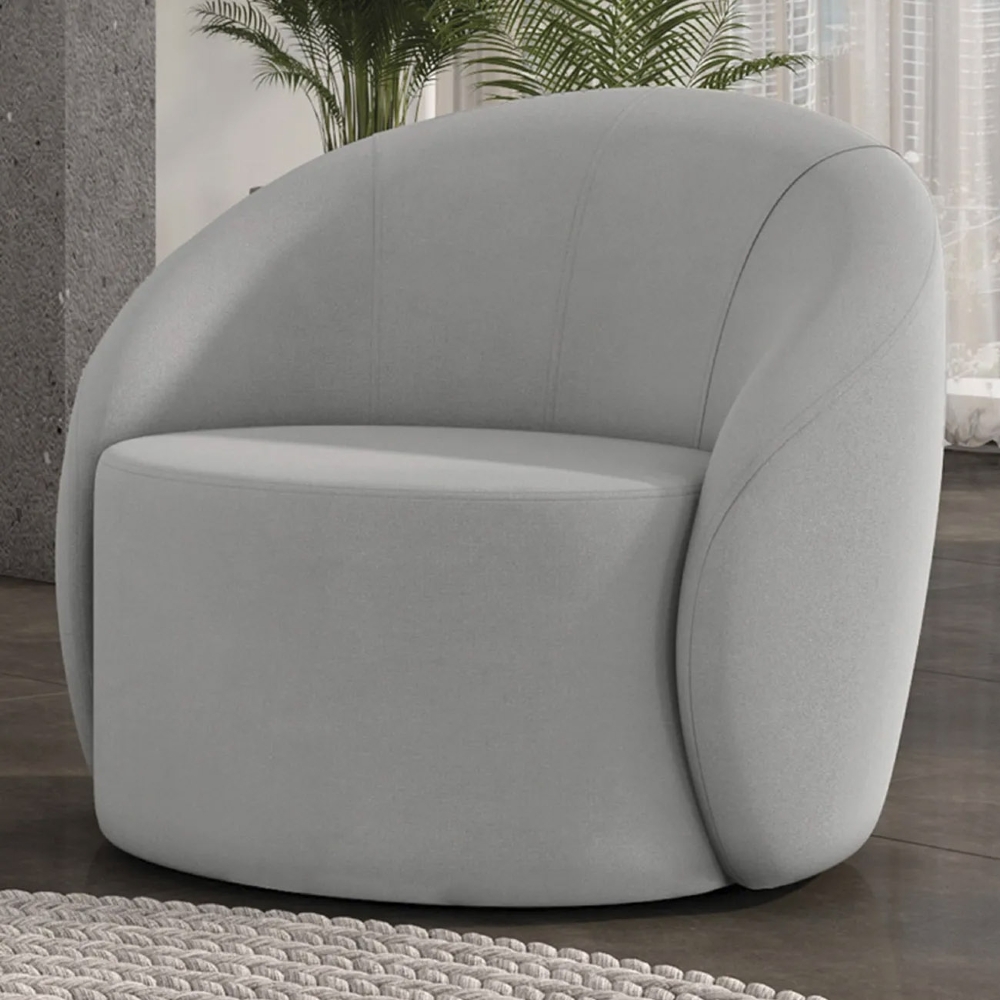 Poltrona Sala Giratória Redonda 91cm Steve Suede Cinza  I01  - Mpozenato