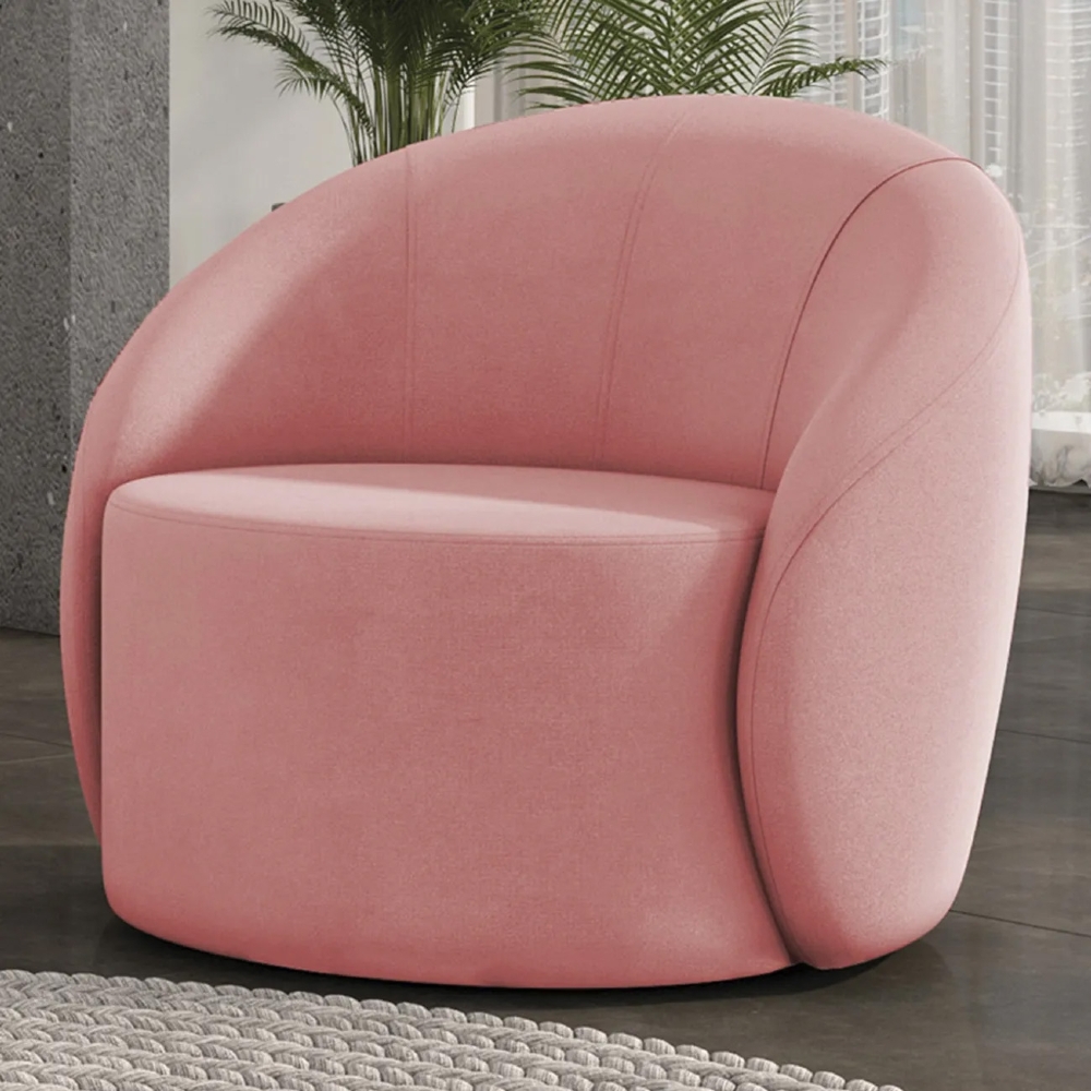 Poltrona Sala Decorativa Redonda 91cm Steve Suede Rosê  I01  - Mpozenato