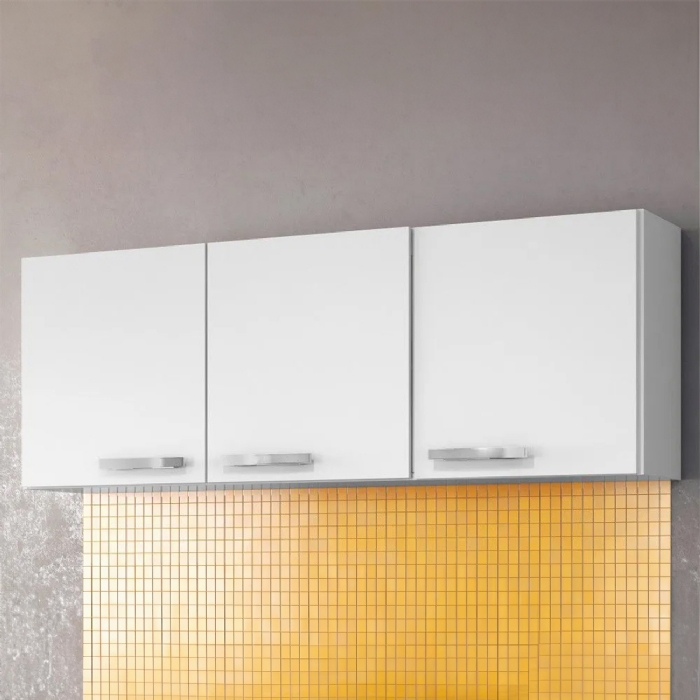 Armário Aéreo Parma 150cm 3 Portas Branco - Lumil Móveis