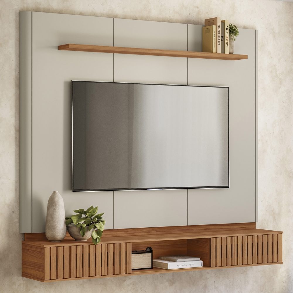 Painel TV 70 Pol 184cm Bancada Suspensa Kaori Canela/Off L06 - Mpozenato