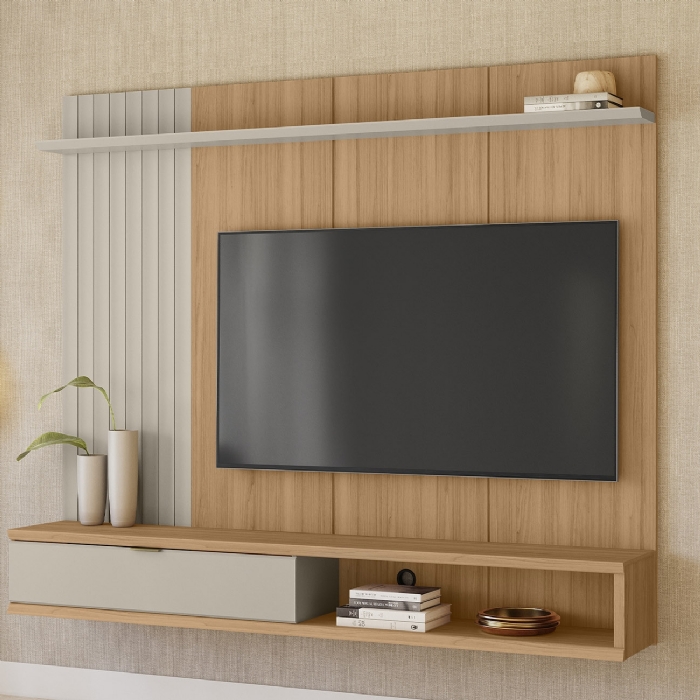 Painel TV 75 Pol 179cm Bancada Suspensa Aruba Jequitibá/Off L06 - Mpozenato