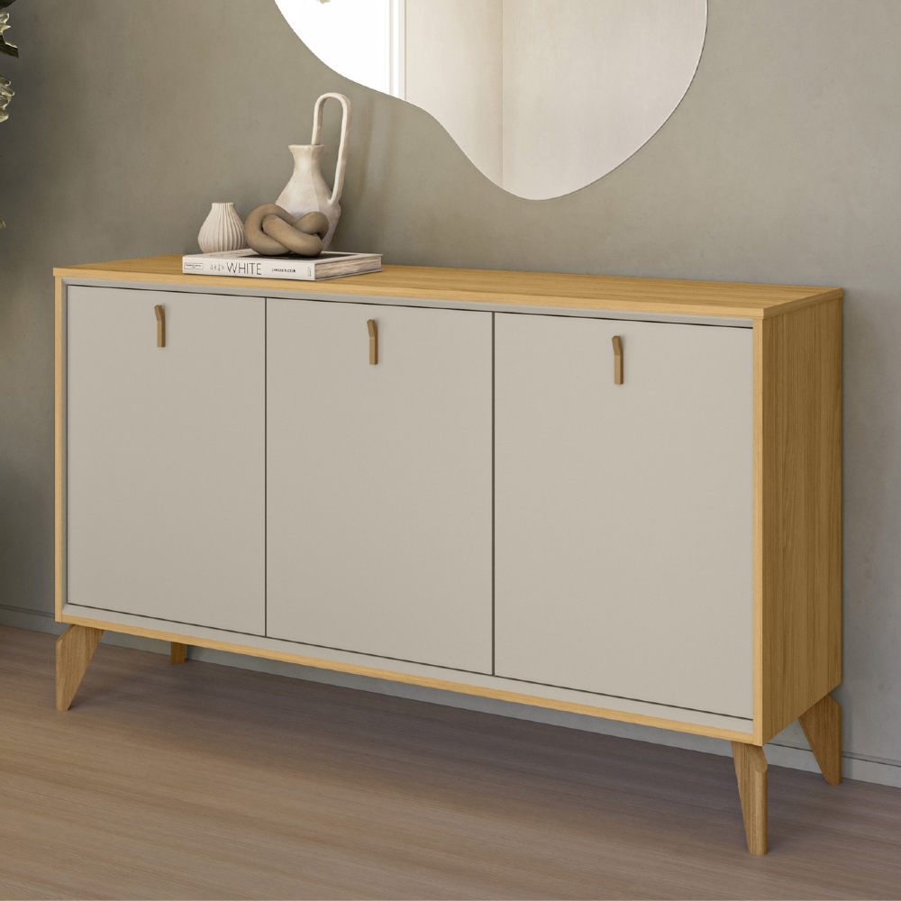 Buffet Aparador 136cm 3 Portas Pé Madeira Island Tauari/Off L06 - Mpozenato