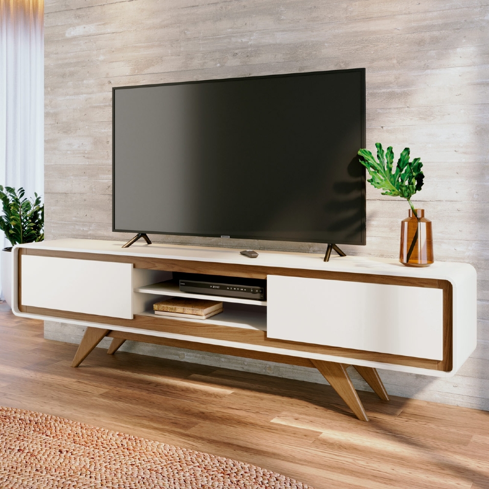 Rack TV 75 Pol 220cm Orgânico 2 Portas Cecy Off White Z56   - Mpozenato