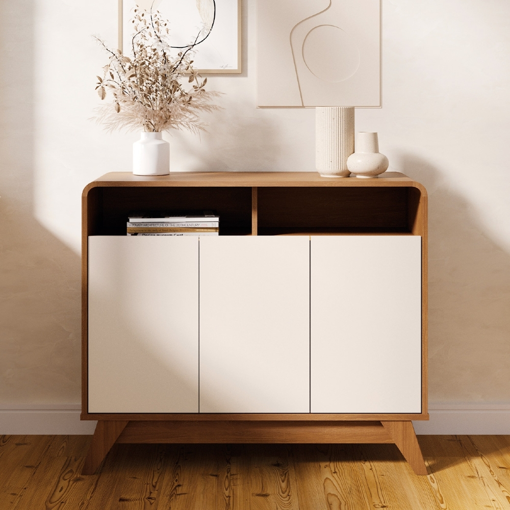 Buffet Aparador 95cm 3 Portas Orgânico Marlo Nature/Off Z56 - Mpozenato