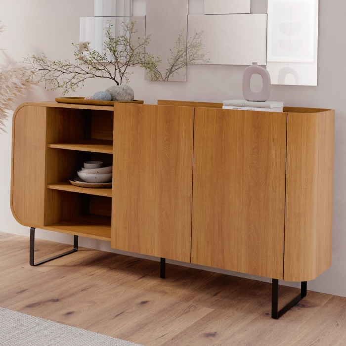 Buffet Aparador 160cm 2 Portas Orgânico Pé Metal Sindy Nature Z56 - Mpozenato