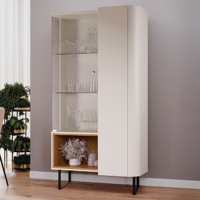 Cristaleira Porta de Vidro 92cm Orgânica Pé Metal Sindy Off Z56 - Mpozenato