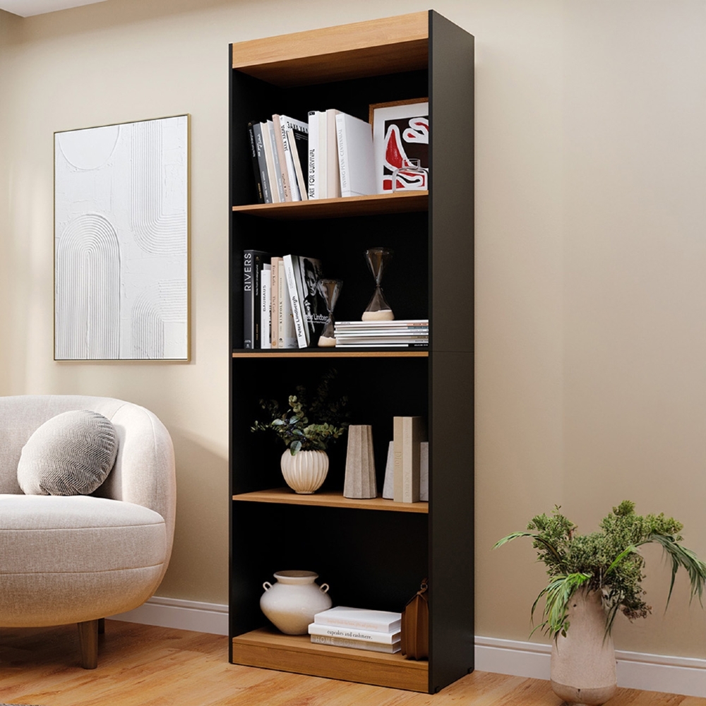 Estante Livreiro Bipartida 63cm Com Prateleiras Form Preto/Nature Z56 - Mpozenato