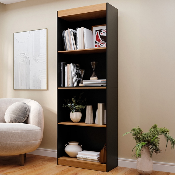 Estante Livreiro Bipartida 63cm Com Prateleiras Form Preto/Nature Z56 - Mpozenato