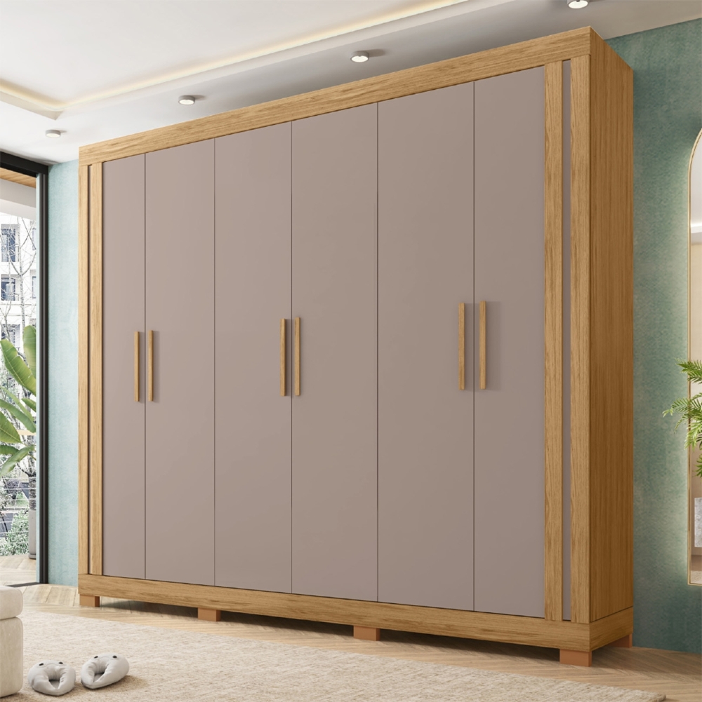 Guarda Roupa Casal 230cm Com 6 Portas Brasid Mel/Cacao C01 - Mpozenato