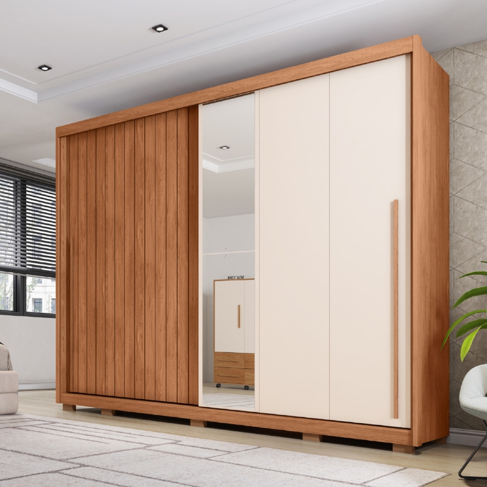 Guarda Roupa Casal 245cm Com Espelho Sabin Freijó/Off C01 - Mpozenato
