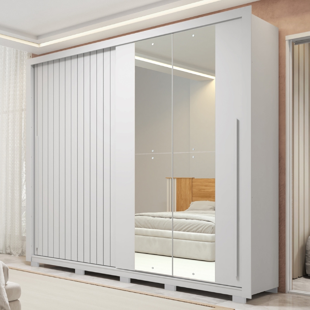 Guarda Roupa Casal 245cm Com Espelho Scipio Branco C01 - Mpozenato