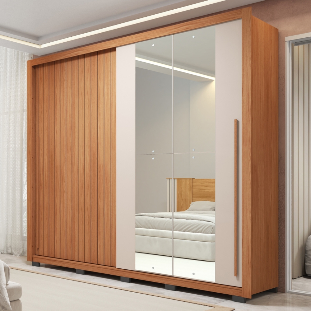 Guarda Roupa Casal 245cm Com Espelho Scipio Freijó/Off C01 - Mpozenato