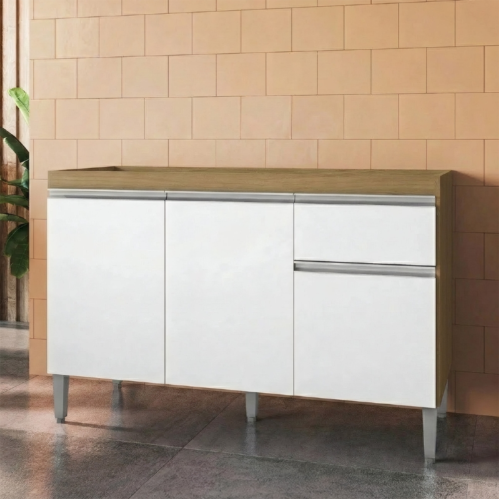 Balcão de Cozinha Para Pia 120cm Tatiane Amêndoa/Branco     - AJL Móveis