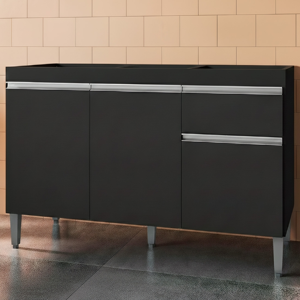 Balcão Gabinete Para Pia Sem Tampo 120cm 3 Portas e 1 Gaveta Tatiane Preto - AJL Móveis