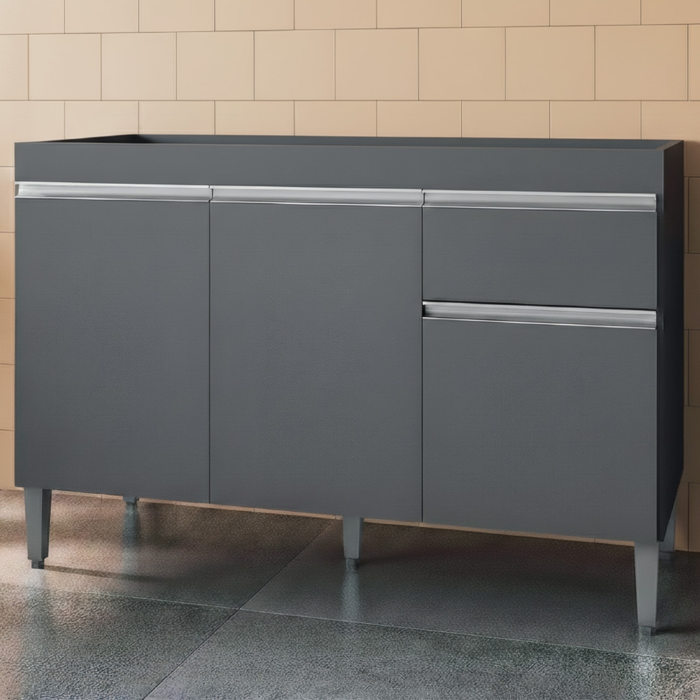 Balcão Gabinete Para Pia Sem Tampo 120cm 3 Portas e 1 Gaveta Tatiane Cinza - AJL Móveis
