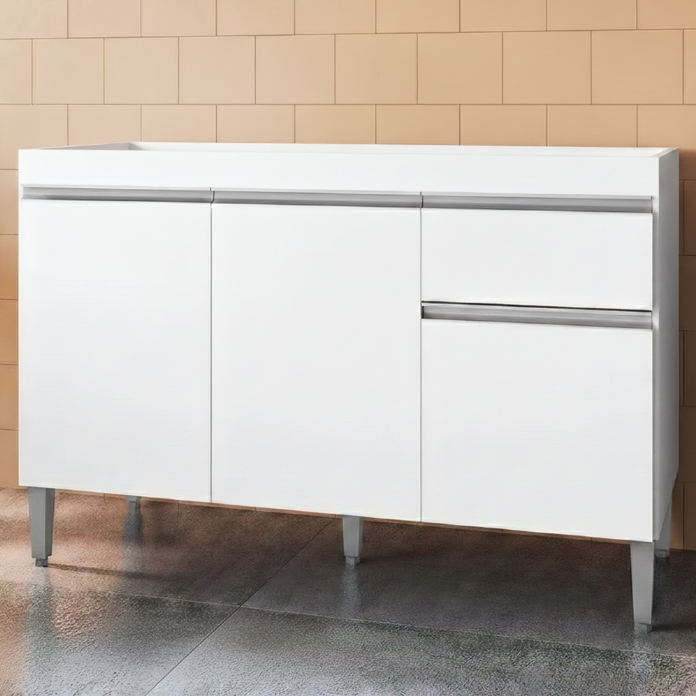 Balcão Gabinete Para Pia Sem Tampo 120cm 3 Portas e 1 Gaveta Tatiane Branco - AJL Móveis