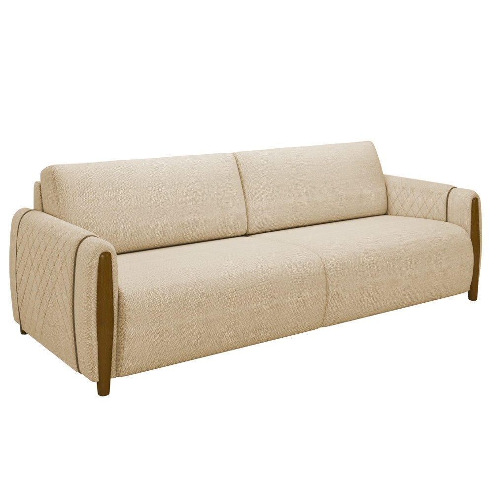 Sofá 3 Lugares 223cm Pés Madeira Amaranto Z32 Linho Areia - Mpozenato