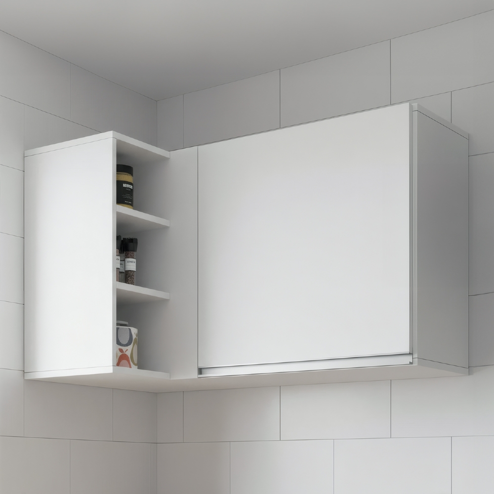 Armário Aéreo de Canto Reto Com Nicho Adega Austin Branco - Lumil