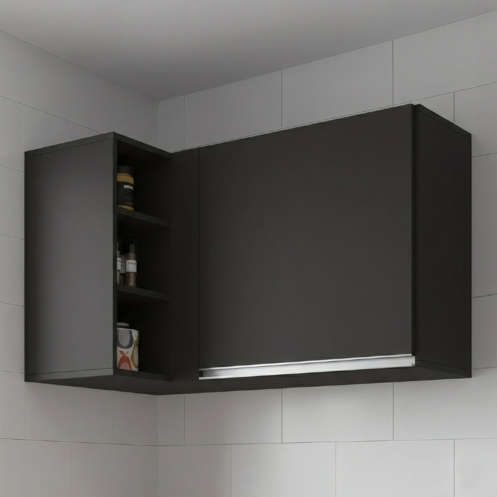 Armário Aéreo de Canto Reto Com Nicho Adega Austin Preto - Lumil