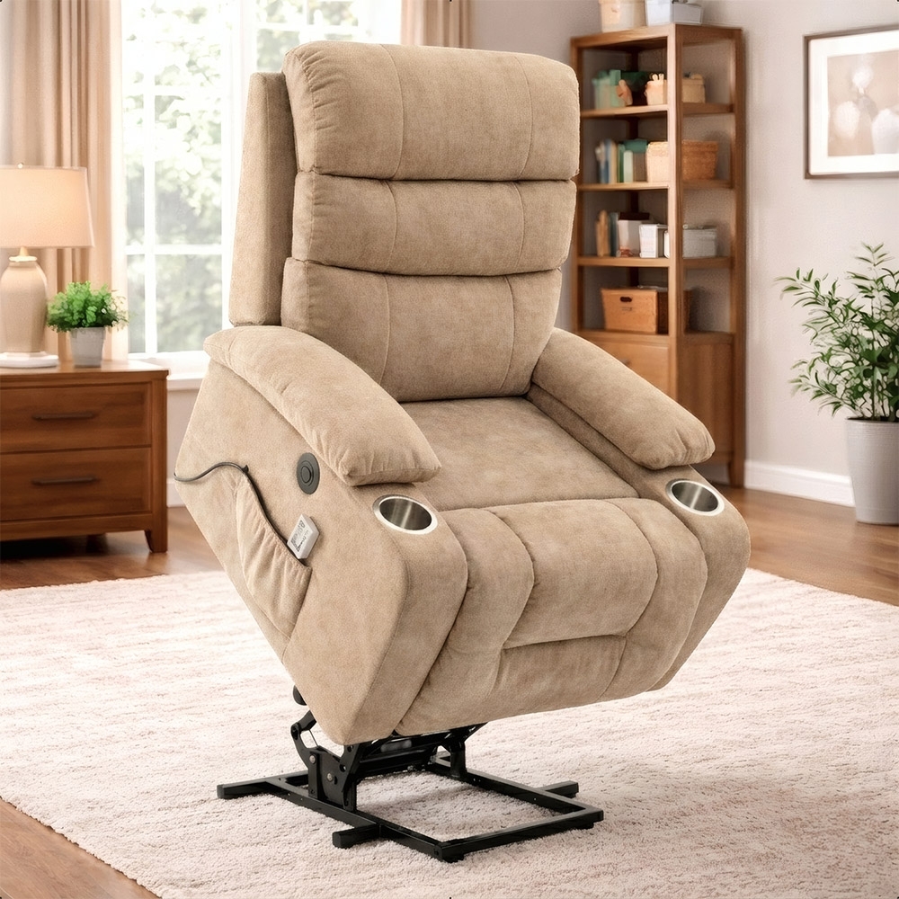 Poltrona Reclinável Elétrica Lift com Elevação Niara Linho Soft Bege C01 - Mpozenato