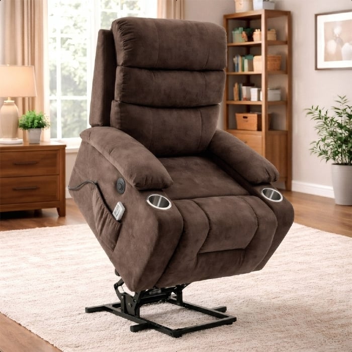 Poltrona Reclinável Elétrica Lift com Elevação Niara Linho Soft Marrom C01 - Mpozenato