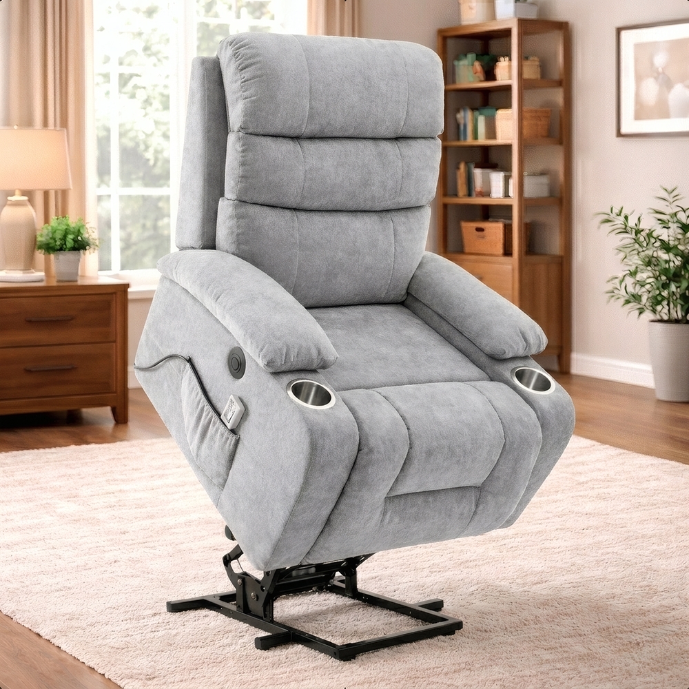 Poltrona Reclinável Elétrica Lift com Elevação Niara Linho Soft Cinza C01 - Mpozenato