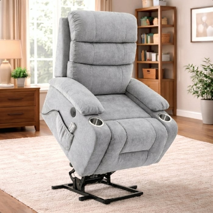 Poltrona Reclinável Elétrica Lift com Elevação Niara Linho Soft Cinza C01 - Mpozenato