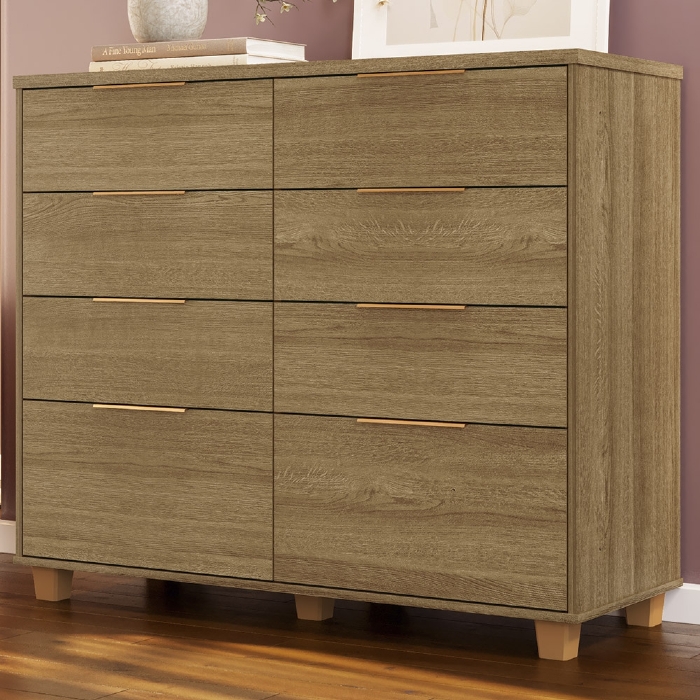 Cômoda Quarto 121cm 8 Gavetas Delmont Nature V02 - Mpozenato