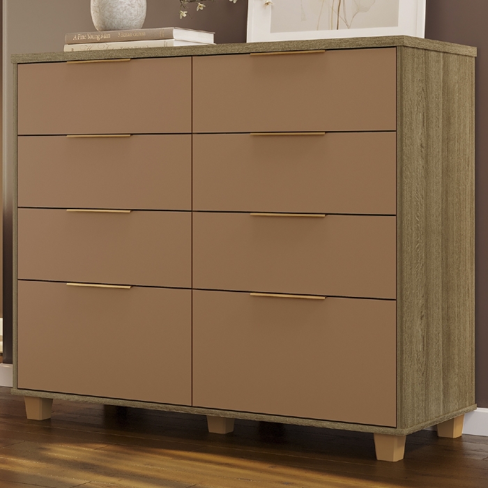 Cômoda Quarto 121cm 8 Gavetas Delmont Nature/Camarim V02 - Mpozenato