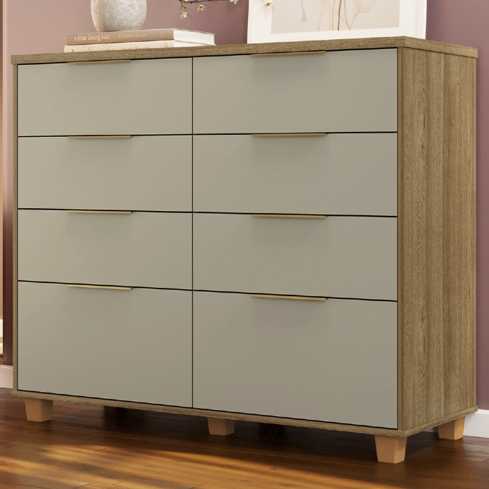 Cômoda Quarto 121cm 8 Gavetas Delmont Nature/Fendi V02 - Mpozenato