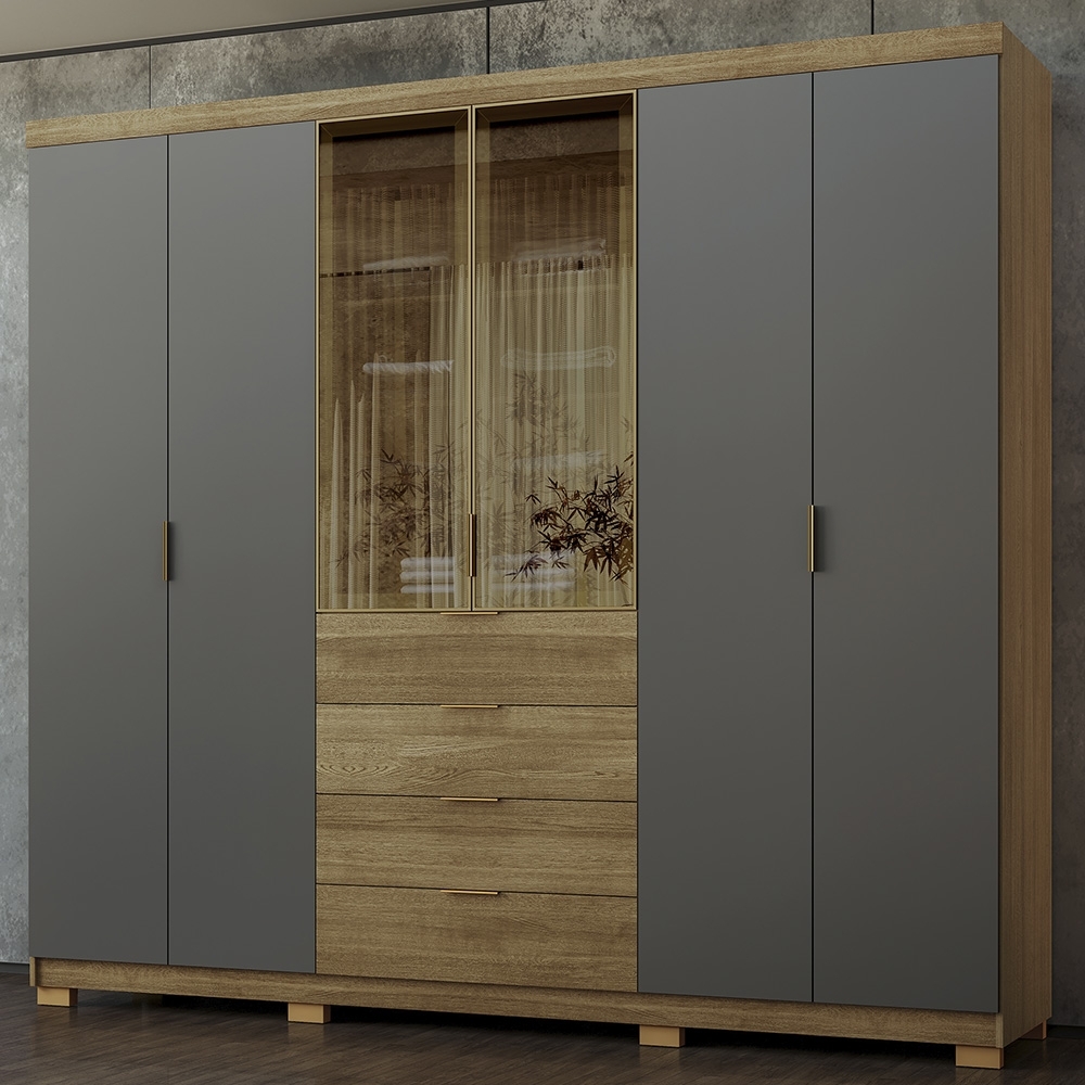 Guarda Roupa Casal 260cm Vidro Reflecta Vonn Nature/Alasca V02 - Mpozenato