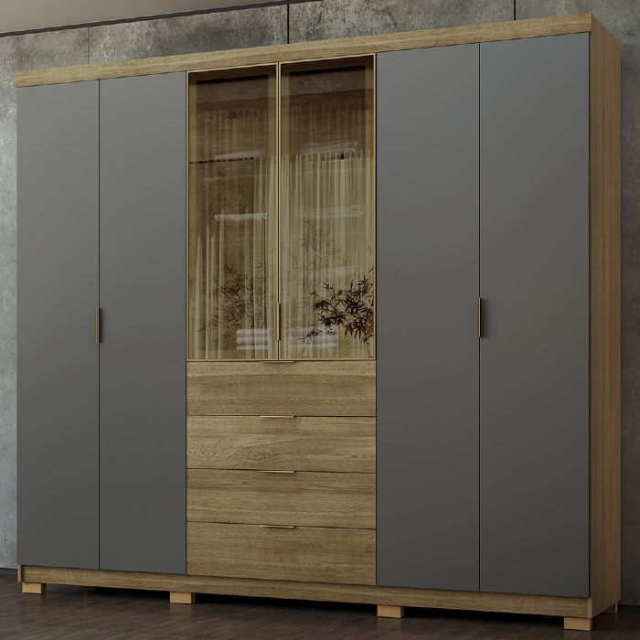 Guarda Roupa Casal 260cm Vidro Reflecta Vonn Nature/Alasca V02 - Mpozenato