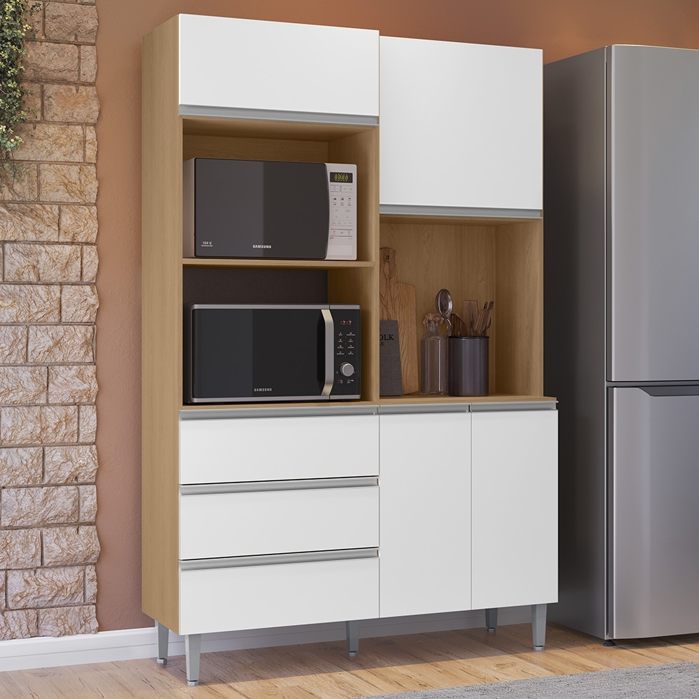 Armário de Cozinha Compacta 120cm 4 Portas Livia Amêndoa/Branco - AJL Móveis