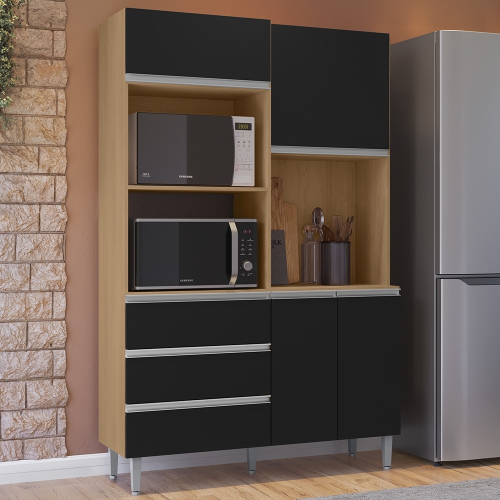 Armário de Cozinha Compacta 120cm 4 Portas Livia Amêndoa/Preto - AJL Móveis