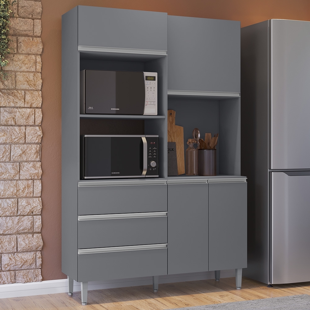 Armário de Cozinha Compacta 120cm 4 Portas Livia Cinza - AJL Móveis