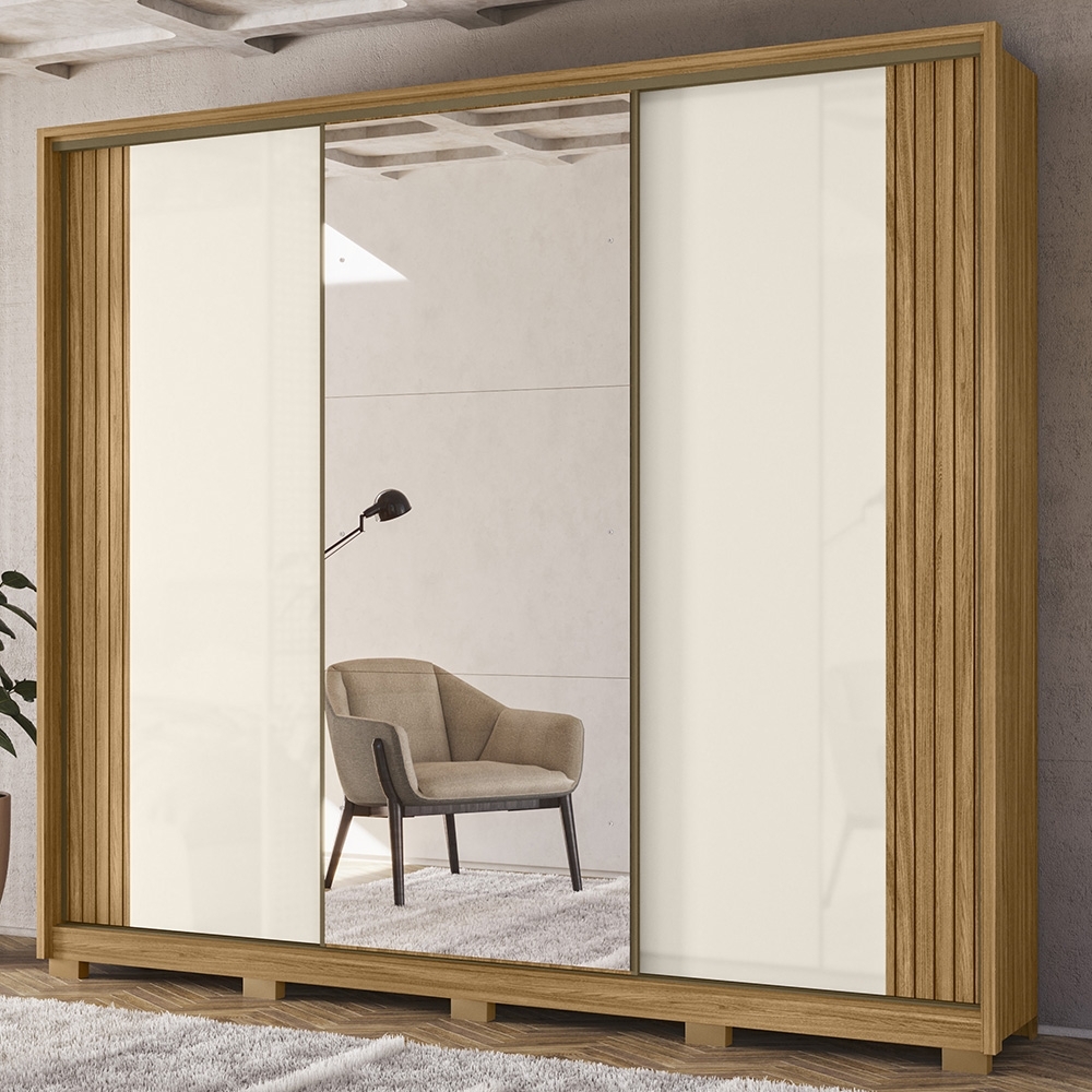 Guarda Roupa Casal 260cm 3 Portas Nevali Freijó/Off Z17 - Mpozenato