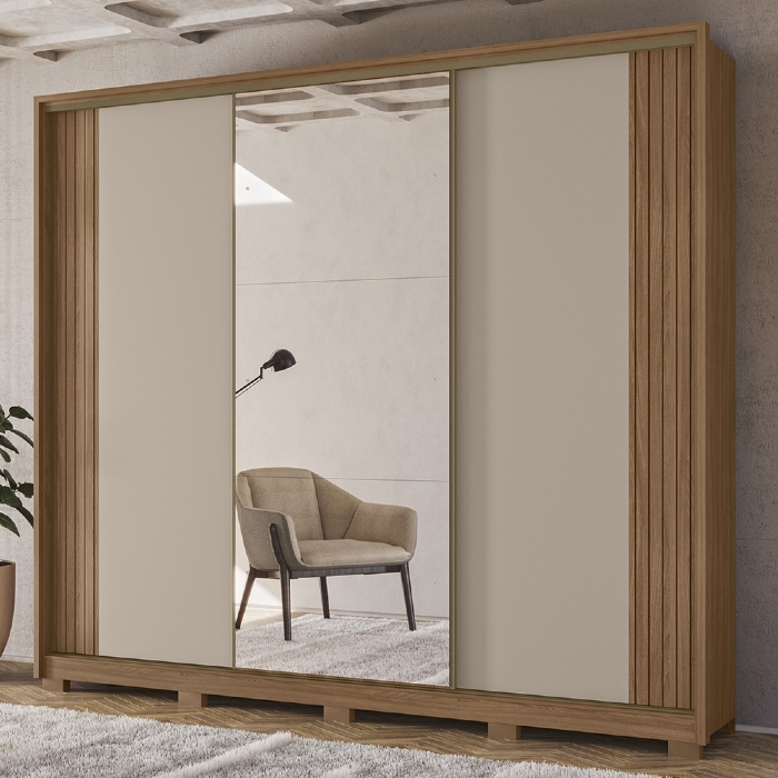 Guarda Roupa Casal 260cm 3 Portas Nevali Carvalho/Fendi Z17 - Mpozenato