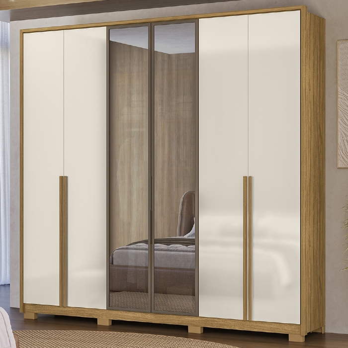 Guarda Roupa Casal 240cm 6 Portas Saara Freijó/Off Z17 - Mpozenato