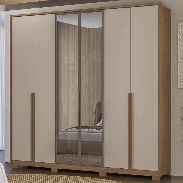 Guarda Roupa Casal 240cm 6 Portas Saara Carvalho/Fendi Z17 - Mpozenato