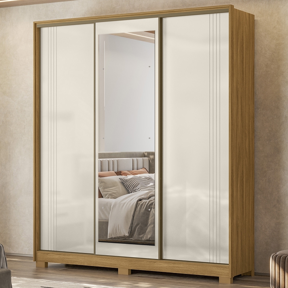 Guarda Roupa Casal 195cm 3 Portas Darlan Freijó/Off Z17 - Mpozenato
