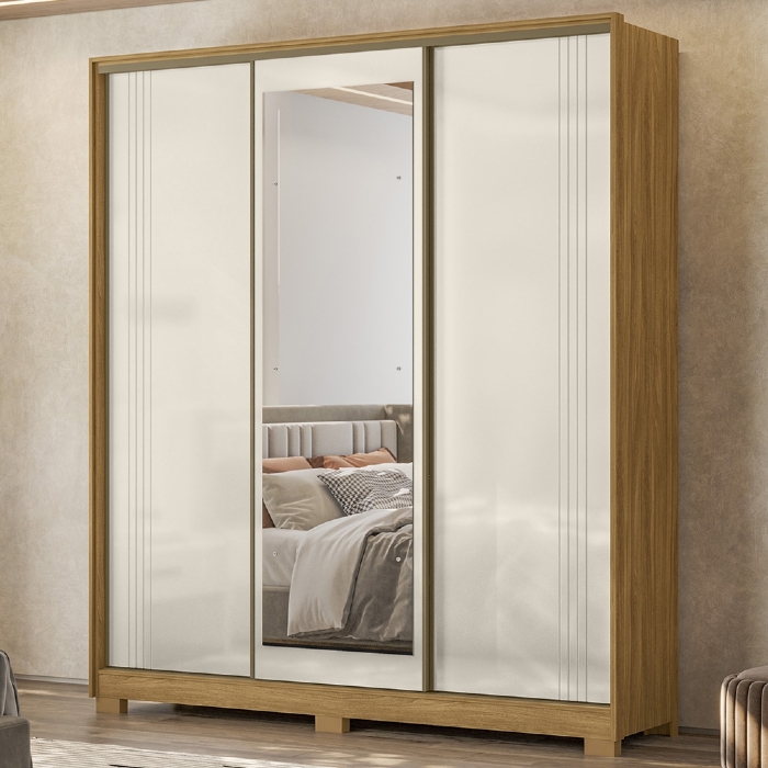 Guarda Roupa Casal 195cm 3 Portas Darlan Freijó/Off Z17 - Mpozenato