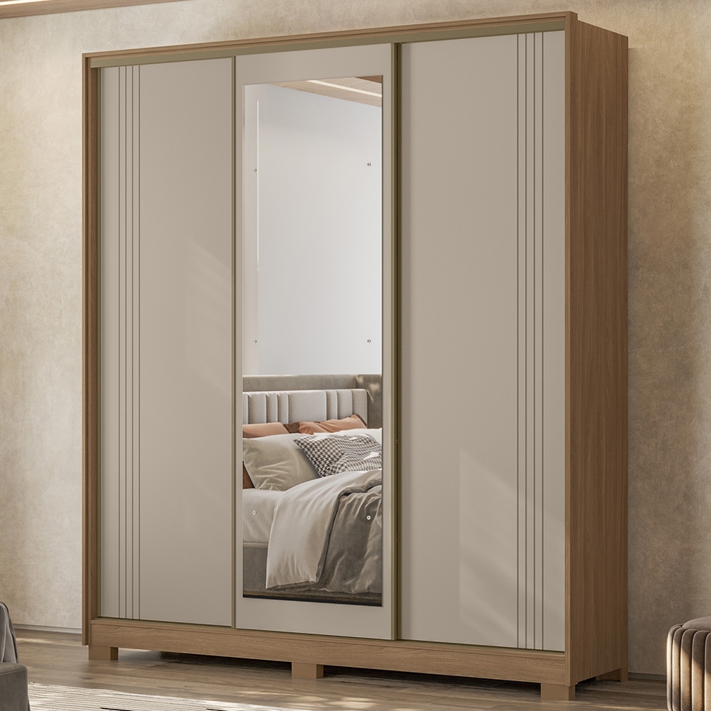 Guarda Roupa Casal 195cm 3 Portas Darlan Carvalho/Fendi Z17 - Mpozenato