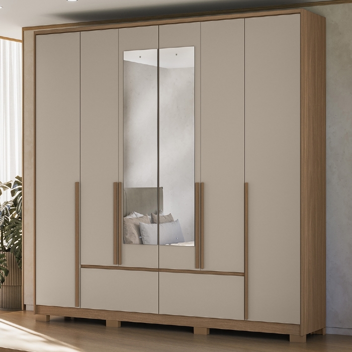 Guarda Roupa Casal 217cm com Espelho Denali Carvalho/Fendi Z17 - Mpozenato