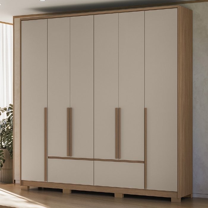 Guarda Roupa Casal 217cm 6 Portas Denali Carvalho/Fendi Z17 - Mpozenato