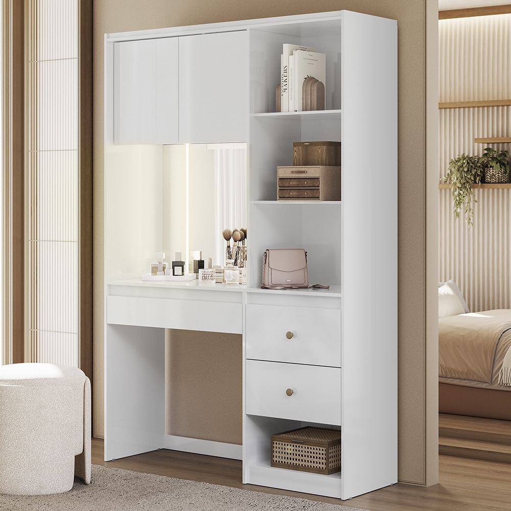 Penteadeira Camarim 136cm com Espelho e LED Lumier Branco Z17 - Mpozenato